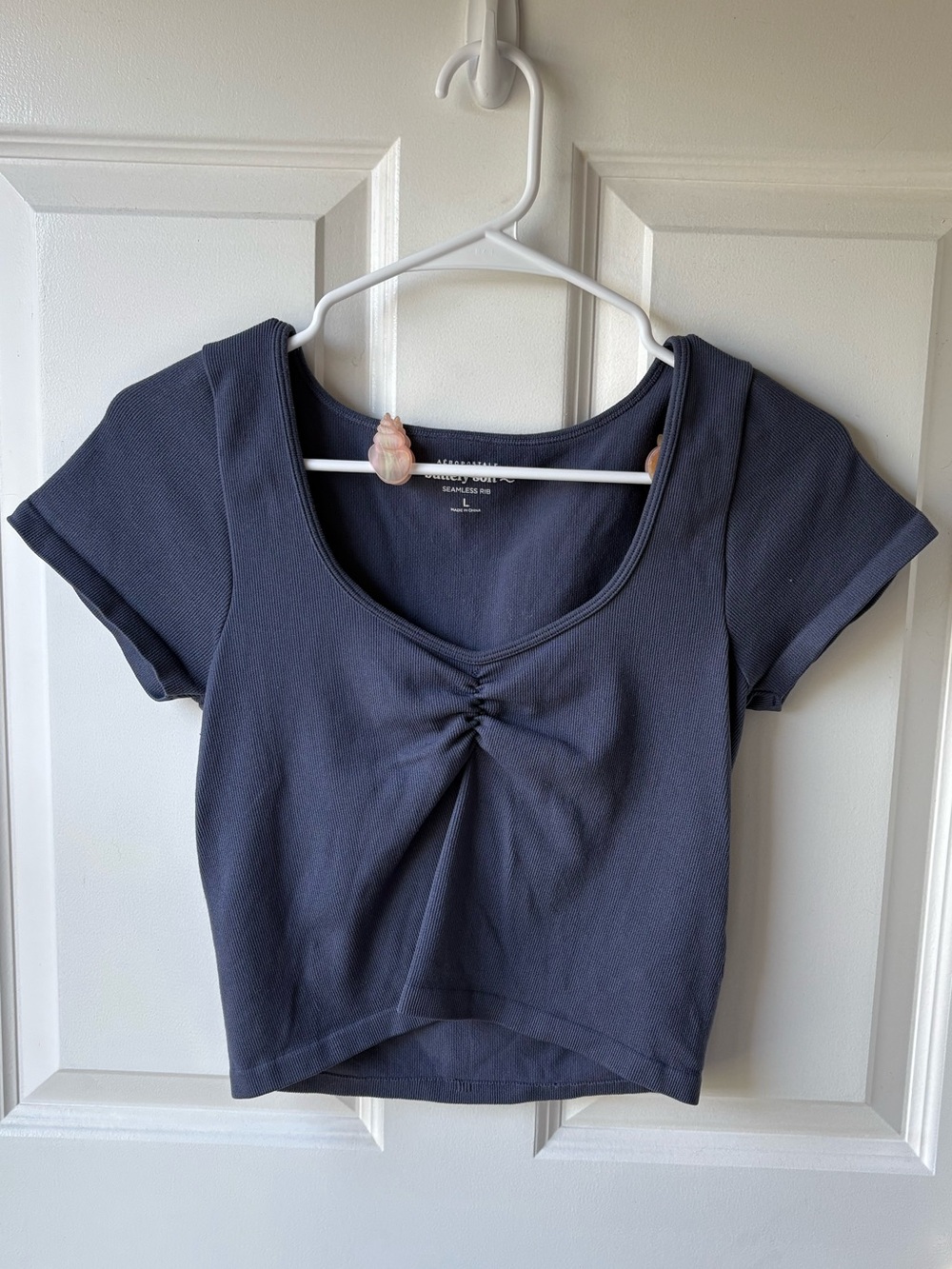 Aeropostale Navy Ruched Front Crop Short Sleeve Top